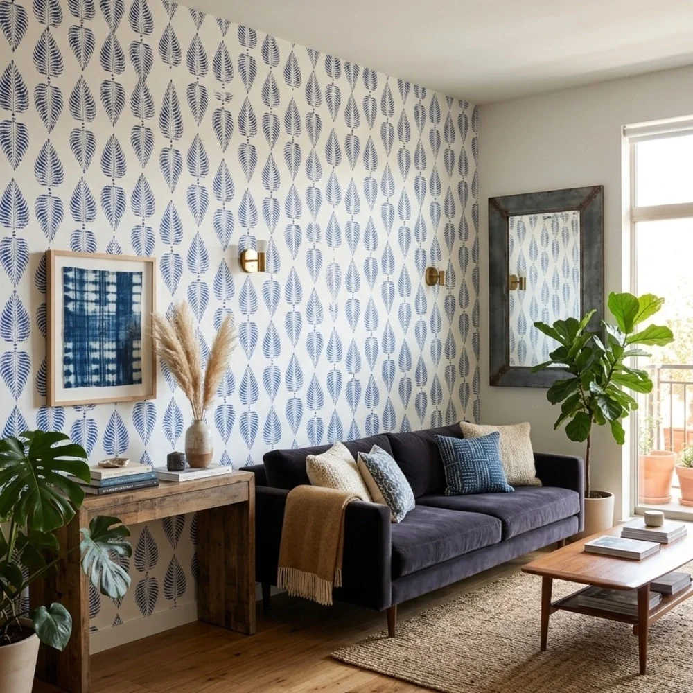 Peter Fasano Hand Printed Wallpaper Piccha Indigo Blue 2 Bolts Modern Coastal